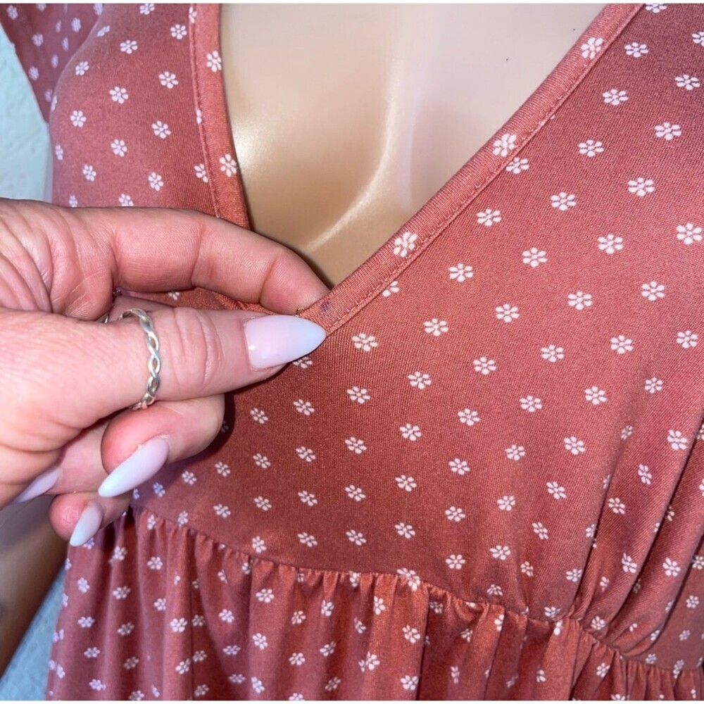 Urban Outfitteres tiered dress rust orange floral print V-neck above knee SZ LG - Picture 6 of 12